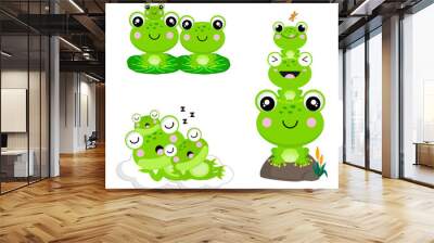 Cute frog family hand drawn cartoon Wall mural